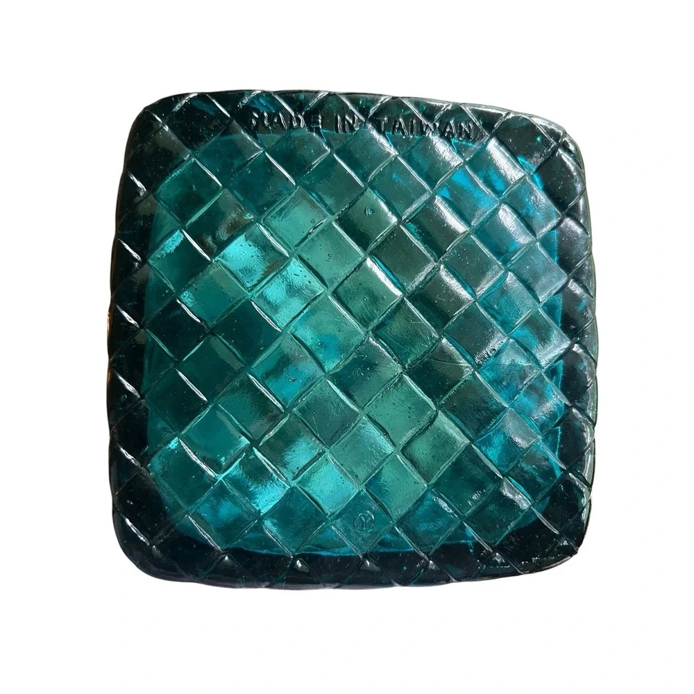 Vintage Shiah Yih Teal Blue Art Glass Basket Hand Made Taiwan 6